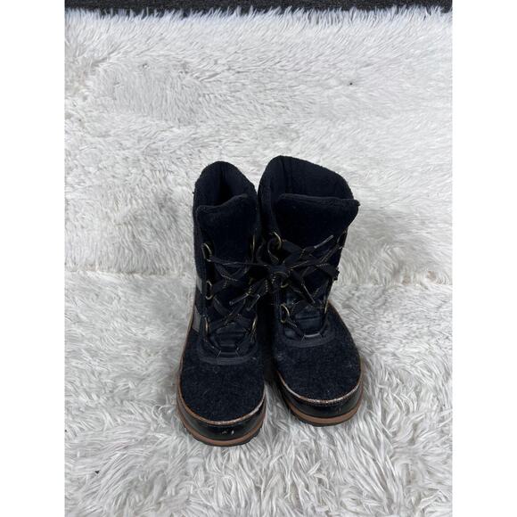 Sorel Boots Womens Size 7 Black Waterproof Lace Up Winter Wool Felt Leather - Picture 1 of 14